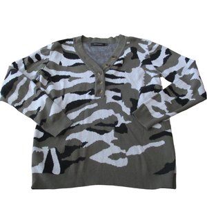 Merokeety Camouflage‎ Pullover Sweater Womens L Green Long Sleeve V Neck Shirt